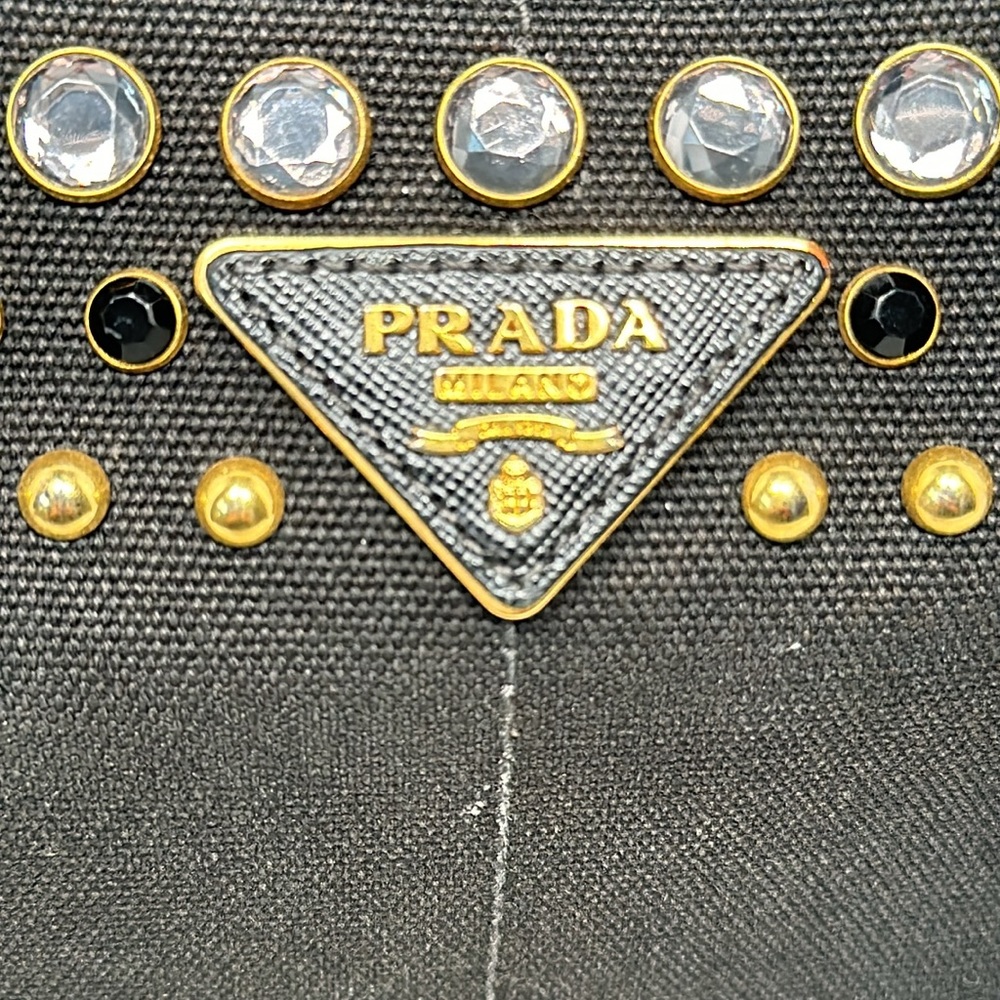Authentic PRADA Canapa Bijoux Denim Tote/Crossbody- Black - Picture 4 of 17